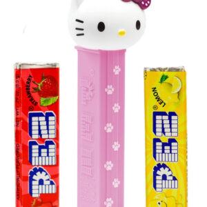 Rosa Hello Kitty med Sløyfe Pez-Holder med 2 Pez-Pakker