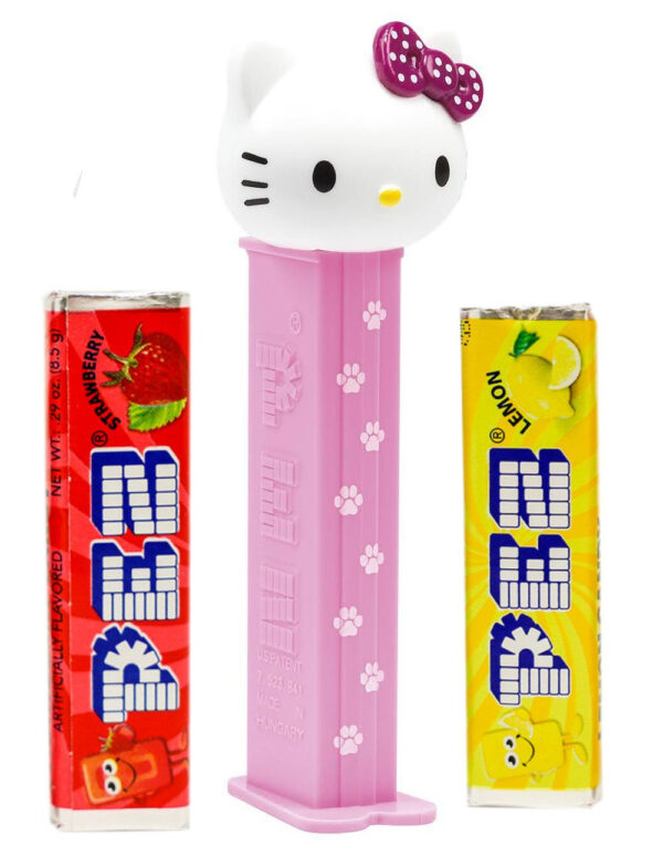 Rosa Hello Kitty med Sløyfe Pez-Holder med 2 Pez-Pakker