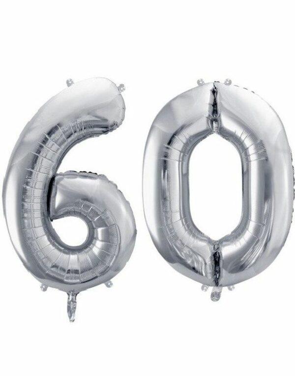 60 år ballonger - 86 cm sølv