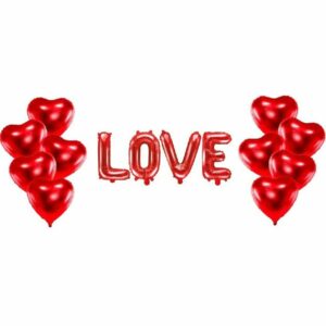 "Love" Ballongsett med 10 stk Hjerter og Tekst