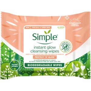 Simple Protect &apos;N&apos; Glow Instant Glow Wipes 20 st