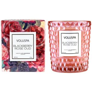 Voluspa Blackberry Rose Oud Roses Boxed Textured Glass