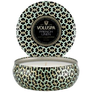 Voluspa French Linen 3-Wick Tin Candle 40h
