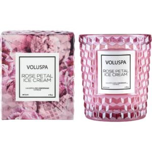 Voluspa Roses Rose Petal Ice Cream Boxed Textured Glass Candle 184 g