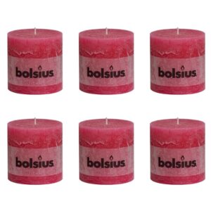 Bolsius Rustikt kubbelys 6 stk 100x100 mm fuksia