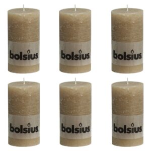 Bolsius Rustikke søylelys 6 stk 130x68 mm pastellbeige