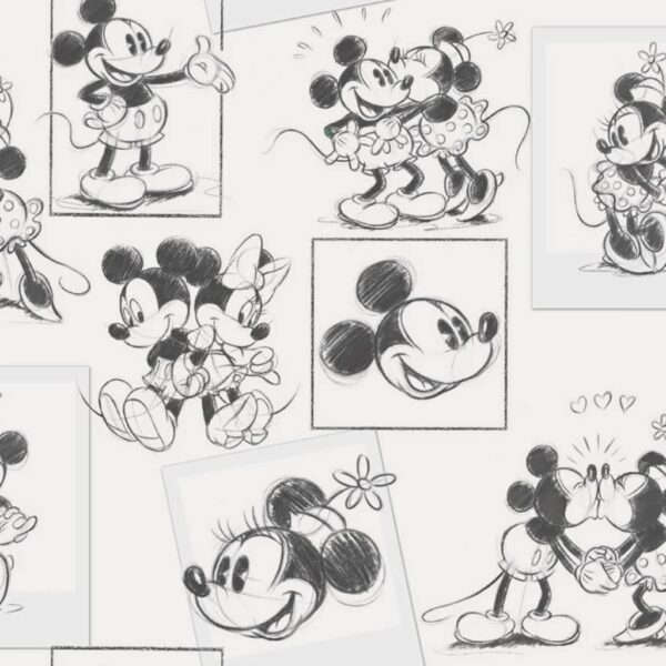 Kids at Home Veggtapet Mickey and Minnie svart og hvit