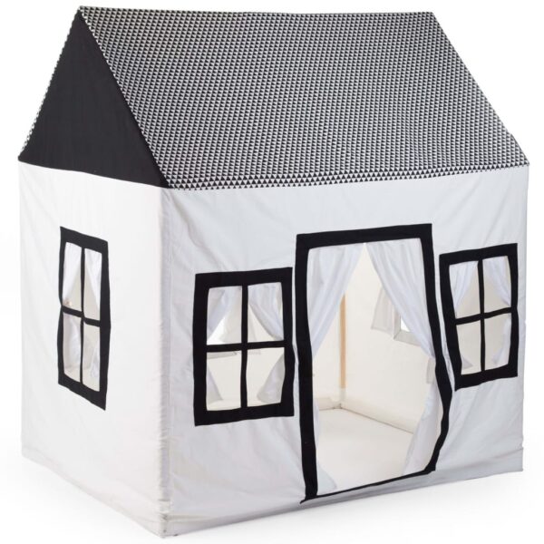 CHILDHOME Lekehus 125x95x145 cm lerret hvit og svart