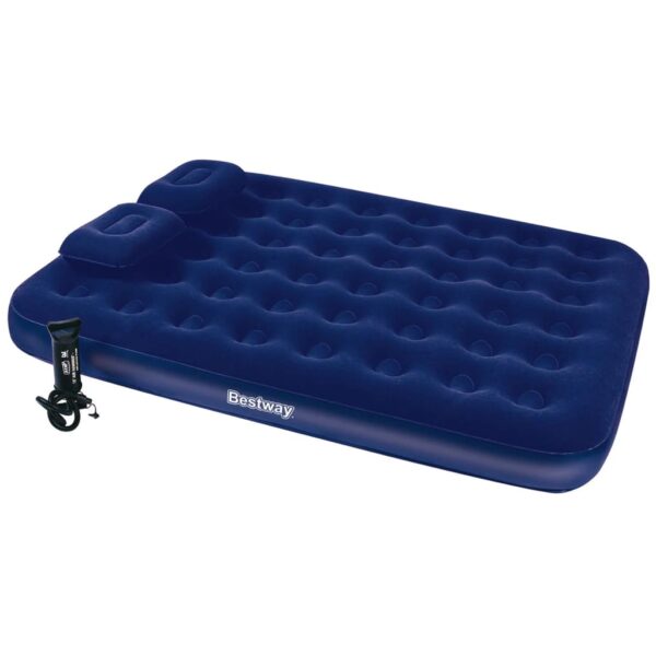 Bestway Oppblåsbar flokket luftseng pute luftpumpe 203x152x22cm 67374