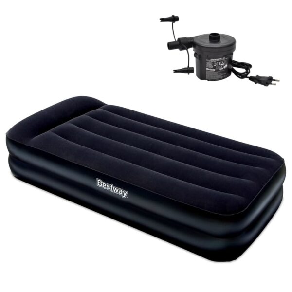 Bestway Oppblåsbar flokket luftseng med ekstern luftpumpe 191x97x46 cm