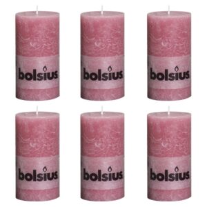 Bolsius Rustikke søylelys 6 stk 130x68 mm gammel rosa