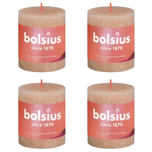 Bolsius Rustikke søylelys Shine 4 stk 80x68 mm tåkete rosa