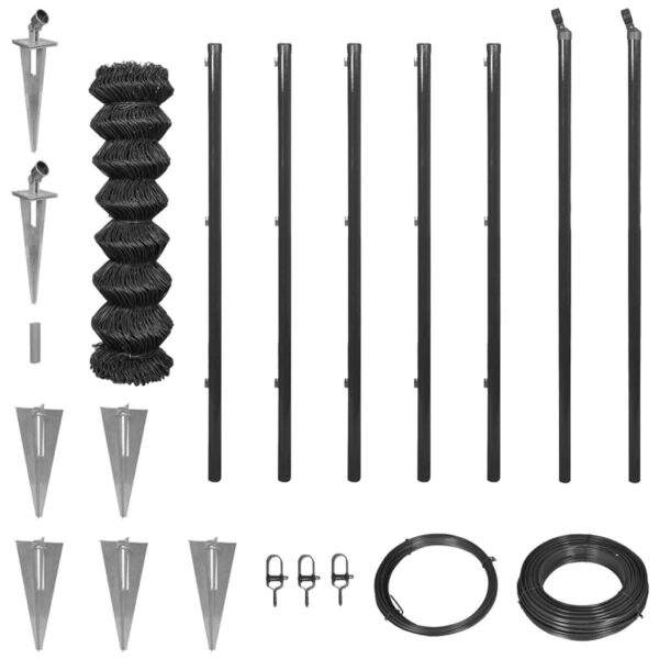 vidaXL Nettinggjerde med stolpespyd 1x15 m grå