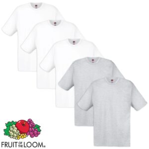 5 Fruit of the Loom Original T-skjorte 100% Bomull Hvit og Grå S