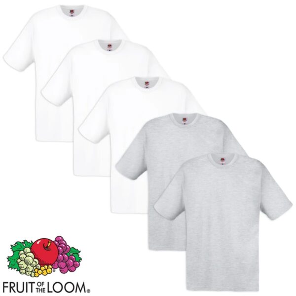 5 Fruit of the Loom Original T-skjorte 100% Bomull Hvit og Grå S