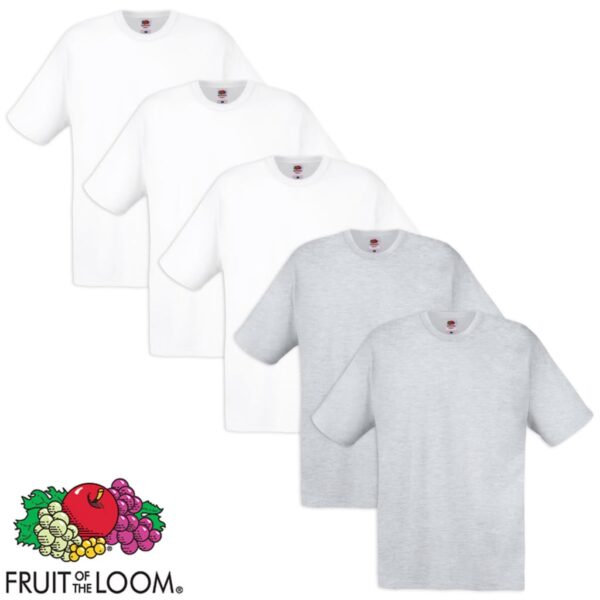 5 Fruit of the Loom Original T-skjorte 100% Bomull Hvit og Grå