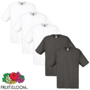 5 Fruit of the Loom Original T-skjorte 100% Bomull Hvit og Grafitt