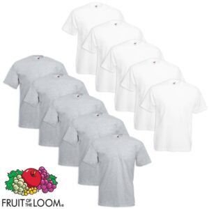 10 Fruit of the Loom Stor Størrelse T-skjorte Hvit og Grå 3XL