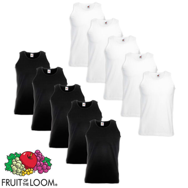 10 Fruit of the Loom Verdipakke Singlet Bomull Hvit og Svart S