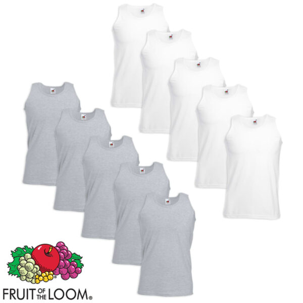 10 Fruit of the Loom Verdipakke Singlet Bomull Hvit og Grå S