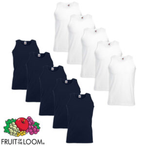 10 Fruit of the Loom Verdipakke Singlet Bomull Hvit og Marineblå S