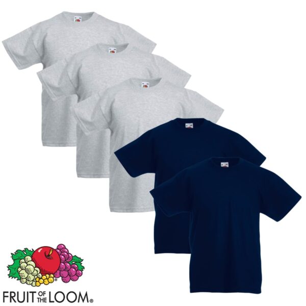 Fruit of the Loom Original Barneskjorter 5 stk grå og marineblå 140