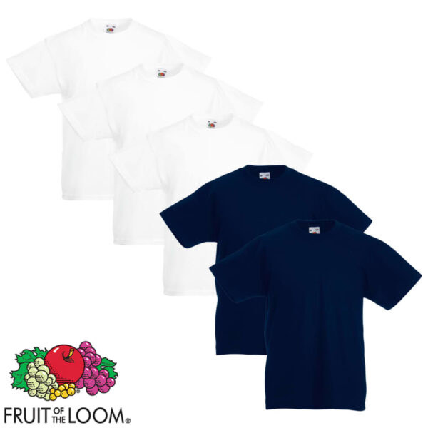 Fruit of the Loom Original Barneskjorte 5 stk Hvit Marineblå str. 164