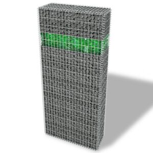 vidaXL Gabion hagevegg med glassteiner og LED-lampe 85x30x200 cm