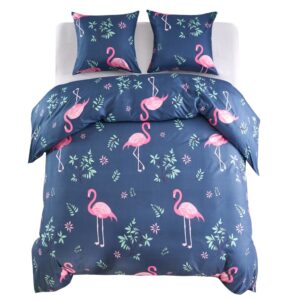 vidaXL Sengetrekk flamingo marineblå/rosa 200x200/80x80 cm