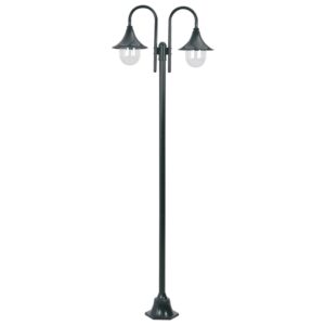 vidaXL Hagelyktestolpe E27 220 cm aluminium 2 lamper mørkegrønn