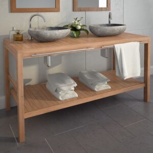 vidaXL Servantskap for bad heltre teak 132x45x75 cm