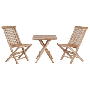 vidaXL Sammenleggbart bistrosett 3 deler heltre teak