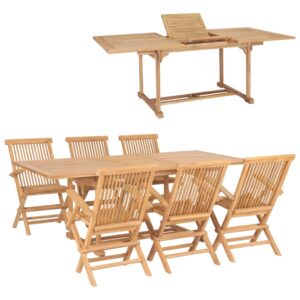 vidaXL Utendørs spisestue 7 deler 150-200x100x75 cm heltre teak