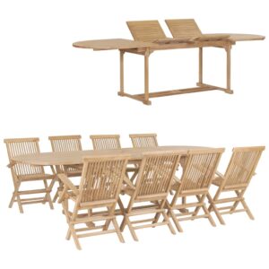 vidaXL Utendørs spisestue 9 deler 180-280x100x75 cm heltre teak