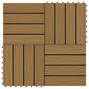 vidaXL Terrassebord 11 stk dyppreget WPC 30x30 cm 1 kvm teak