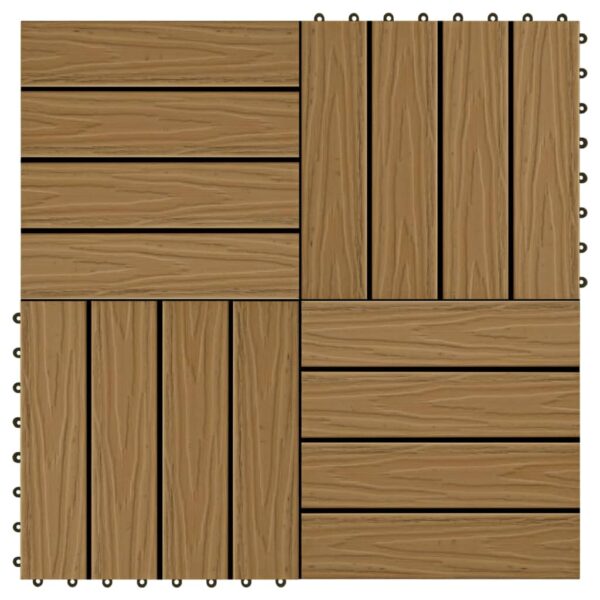 vidaXL Terrassebord 11 stk dyppreget WPC 30x30 cm 1 kvm teak