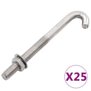 vidaXL Forankret j-bolt med mutter og skive M8x120 mm 25 sett