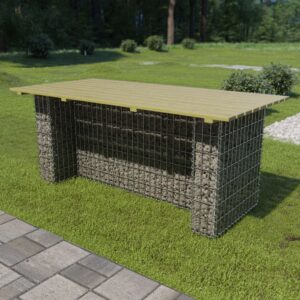 vidaXL Hagebord med stålgabion 180x90x74 cm furu