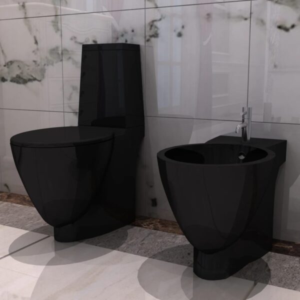 Svart Keramisk Toalett & Bidet Sett