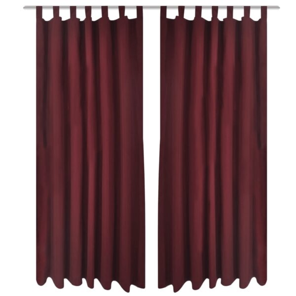 2stk Bordeaux Micro-Sateng Gardiner med Sløyfer 140 x 175 cm