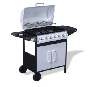 vidaXL Gassgrill rustfritt stål 6+1 brennere svart & sølv