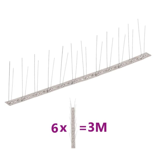 vidaXL Fuglepigger 2-rader 6 stk rustfritt stål 3 m