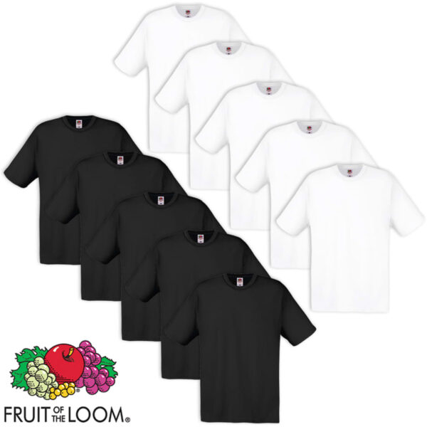 10 Fruit of the Loom originale t-skjorter 100% hvit/svart bomull S