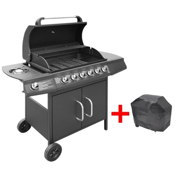 vidaXL Gassgrill 6+1 kokesone svart