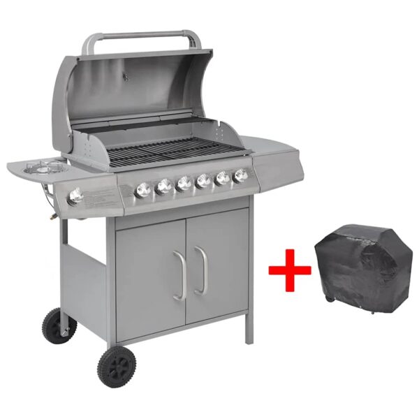 vidaXL Gassgrill 6+1 kokesoner sølv