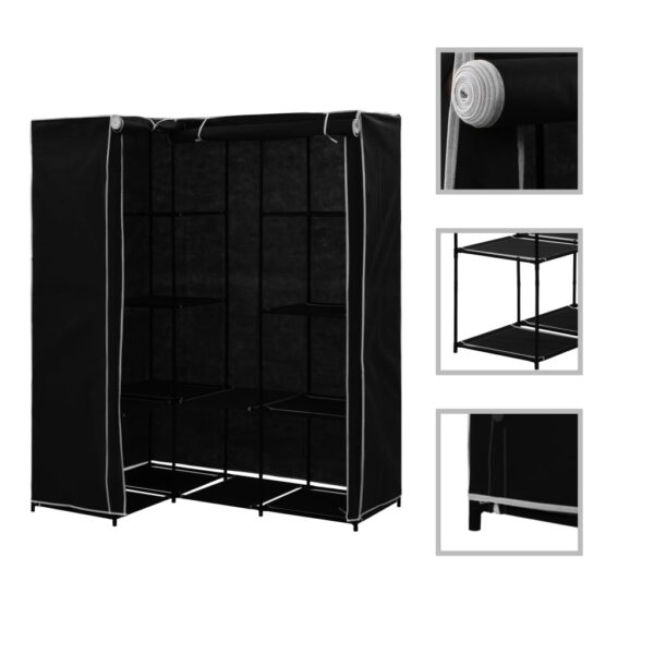 vidaXL Hjørnegarderobe svart 130x87x169 cm