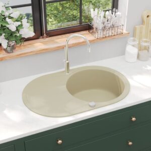 vidaXL Kjøkkenvask enkel kum granitt oval beige