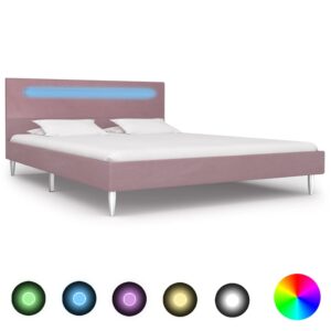 vidaXL Sengeramme med LED rosa stoff 140x200 cm