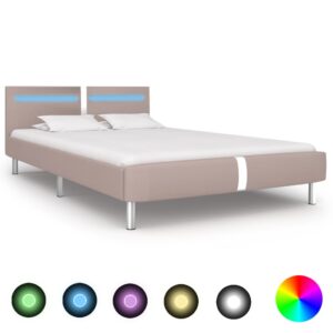 vidaXL Sengeramme med LED cappuccino kunstig skinn 135x190 cm