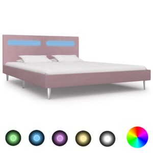 vidaXL Sengeramme med LED rosa stoff150x200 cm